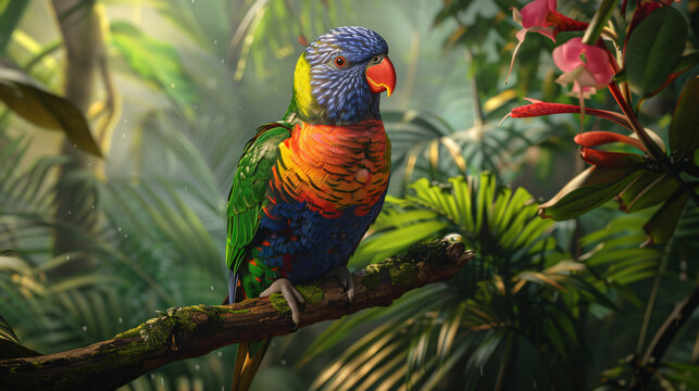 Rainbow lorikeet perched on a branch