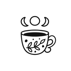 A cup of green or black tea. A cup of coffee. Vector illustration. Mental health. Doodle style