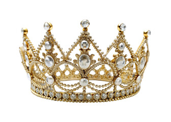 Gold crown with diamonds isolated on a transparent background.