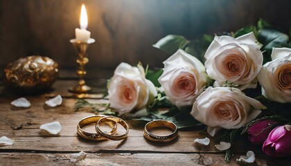 Fototapeta na wymiar wedding rings on a bouquet of flowers