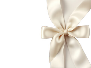 Ivory satin ribbon and bow isolated on transparent background, transparency image, removed background
