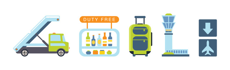 Airport Flat Icon and Object Colorful Vector Set