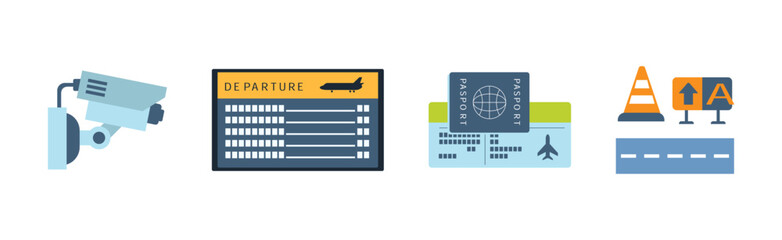 Airport Flat Icon and Object Colorful Vector Set