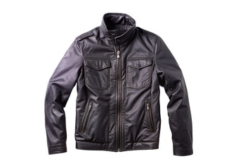 Black leather jacket isolated on transparent background.