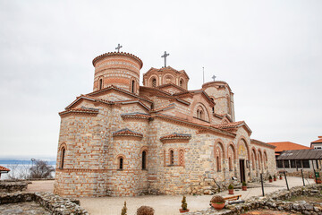 Macedonian landmark, the Holy historic church Sveti Naum on the coast of lake Ohrid - 755894913