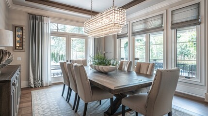A stylish dining area blending modern and traditional elements in Transitional Interior Design Style.