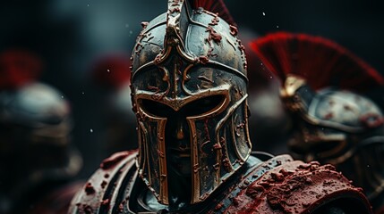 Roman legionnaire in armor on a blurred background