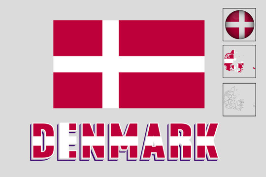 Vector illustration of the flag and map of Denmark.