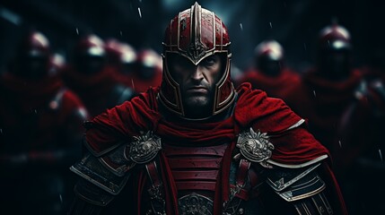 Roman legionnaire in armor on a blurred background
