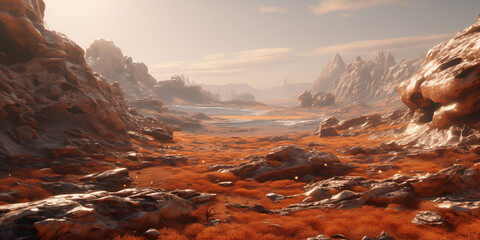 Planet mars red rocky landscape