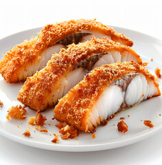 Fried sliced fish  isolated on the transparent background PNG.