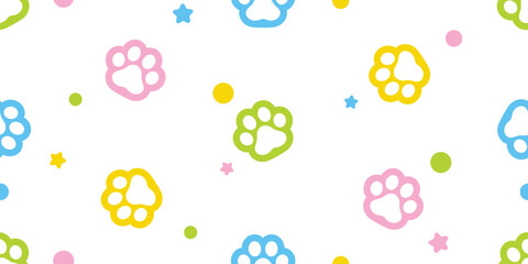 dog footprint seamless pattern cat paw vector polka dot star pastel color pet puppy kitten bear cartoon doodle gift wrapping paper repeat wallpaper tile background scarf isolated illustration design