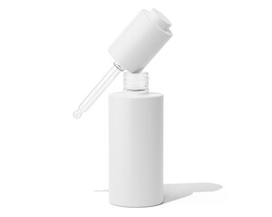Blank white cosmetic flat cap dropper bottle Isolated On Transparent Background. cosmetic packaging. 3D Render.