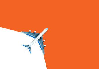 airplane in the clouds. Travel concept. Booking service or travel agency sign. Air transportation. Flight tickets ad. Flight travel trip banner for online booking. Travel and tour, flight concept