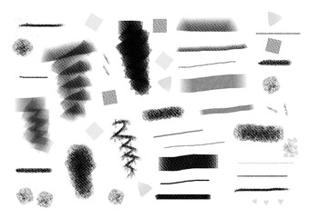 Watercolor and acrylic and charcoal grunge strokes on transparent background. Hand drawn monochrome illustration