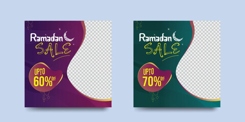 Ramadan sale social media post template, Ramadan offer social media template, Islamic event.Vector illustration