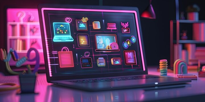 Ecommerce website and app concept - shopping carts and bags with checkout options for customers to make an online purchase during sales from a laptop computer monitor