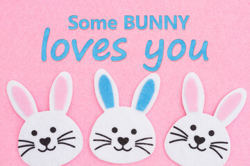  Some bunny loves you greeting with Easter bunny rabbit on pink felt