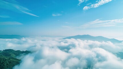Beautiful sea of fog, landscape, clearly blue sky background 