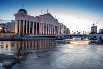 Archaeological Museum of Macedonia and Bridge of the Civilizations in downtown of Skopje - 755903312