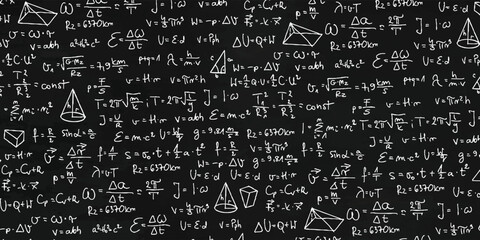 hand drawn illustration of mathematical formulas on blackboard 