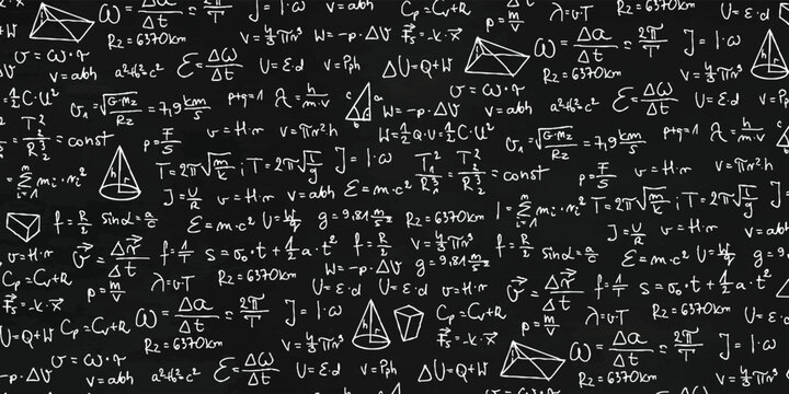 hand drawn illustration of mathematical formulas on blackboard 