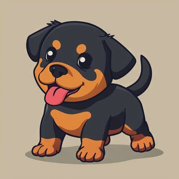 Cute animated kawaii Rottweiler puppy dog. Modern animation style icon isolated on solid background