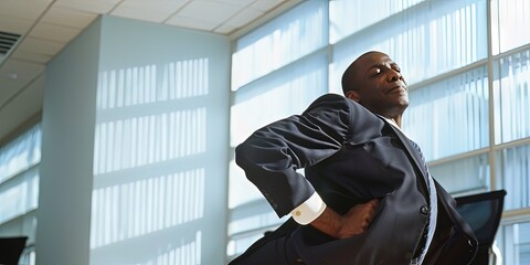 Fototapeta na wymiar Black man dancing in the office wearing business professional suit