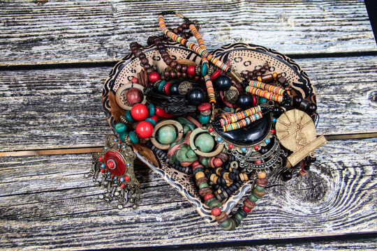 Traditional African tribal colorful necklaces and bracelets, private collection from Uganda, Kenya, Cameroon and Senegal