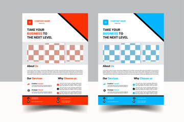 Corporate business flyer template design set with blue and red  color. marketing, business proposal, promotion, advertise, publication, cover page. new digital marketing flyer set.