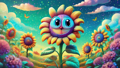 Fototapeta na wymiar Sunflowers in a field with the sky