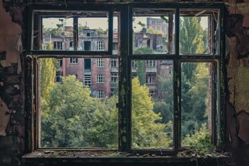 Abandoned city. House ruin desolate. Generate Ai - obrazy, fototapety, plakaty