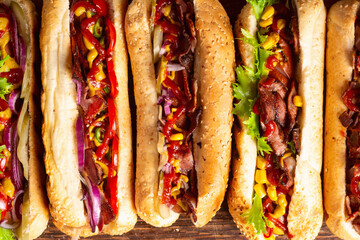 Hot dog . Traditional american fast food . - 755907375