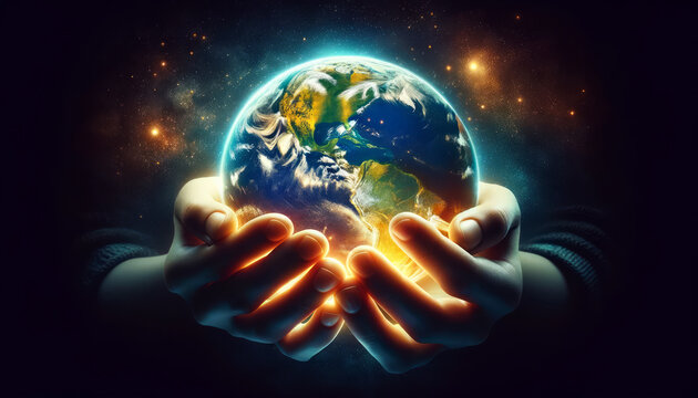 Guardians of the Earth: Hands Holding a Glowing Planet
