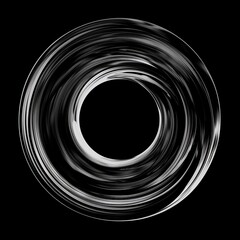 Abstract black and white swirling lines forming a circular shape on a black background