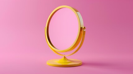 Yellow Mirror icon isolated on pink background. Minimalism concept. 