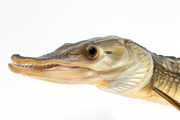Alligator gar isolated in copy space white background,  Atractosteus spatula isolated in white background
