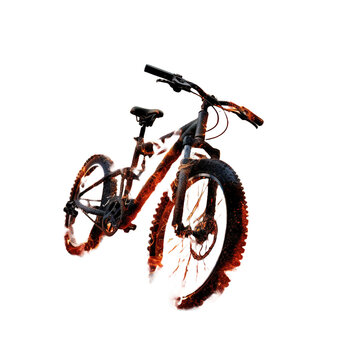 Bike on fire on white or transparent background