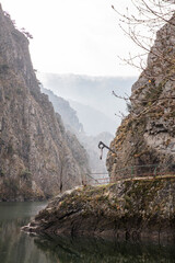 View of beautiful tourist attraction, lake at Matka Canyon in the Skopje surroundings. Macedonia. - 755908959