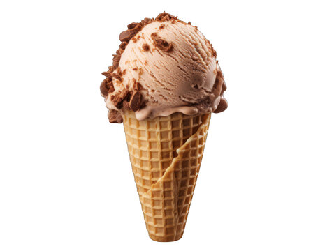 Chocolate ice cream in a cown isolated on transparent background, transparency image, removed background