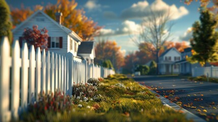White Picket Fence Along Road