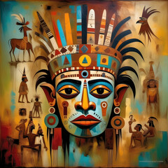 ethnic egyptian aztec indian african crossover - obrazy, fototapety, plakaty