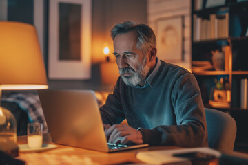 Fototapeta premium Focused Senior Professional Working Late