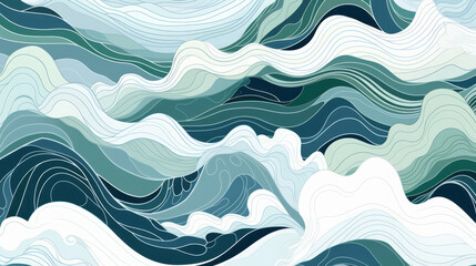 Hand-drawing abstract Japanese wave background with line wave pattern. Japanese ancient style. 