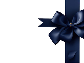 Navy blue satin ribbon and bow isolated on transparent background, transparency image, removed background