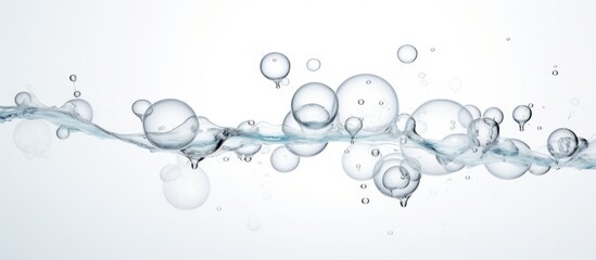 A stylish water wave art design with bubbles on a white background, perfect for a logo or fashion accessory. The pattern creates a circle of movement, with a touch of metal twig detail