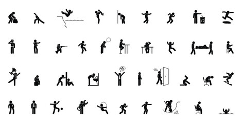 Fototapeta na wymiar man icon, people isolated silhouettes, stick figure people, various pictograms