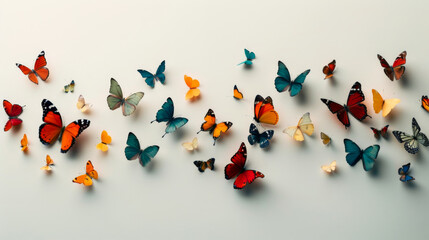 Assorted butterflies on a neutral background