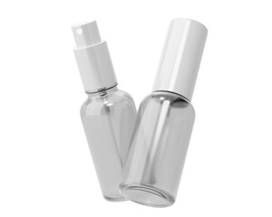 Blank white clear glass cosmetic spray bottle Isolated On Transparent Background. cosmetic packaging. 3D Render.