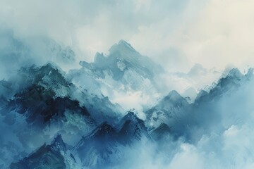 picture of beautiful mountains in a fog. - obrazy, fototapety, plakaty